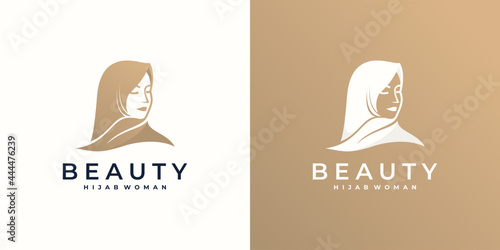 Logo muslimah hijab with leaf symbol, fashion logo
