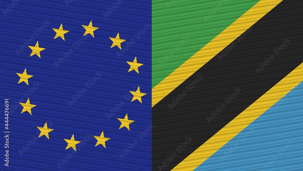 Tanzania and European Union Flags Together - Fabric Texture Illustration