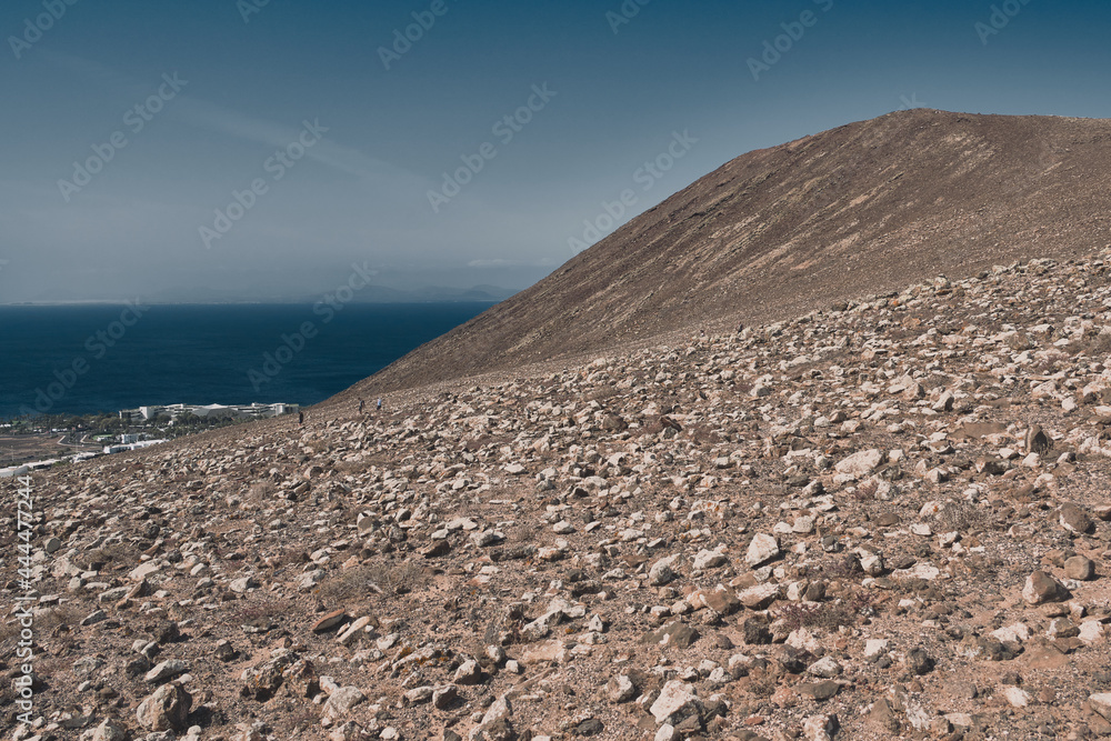 view from the red mountain, called montana roja to Playa Blanca, Lanzarote