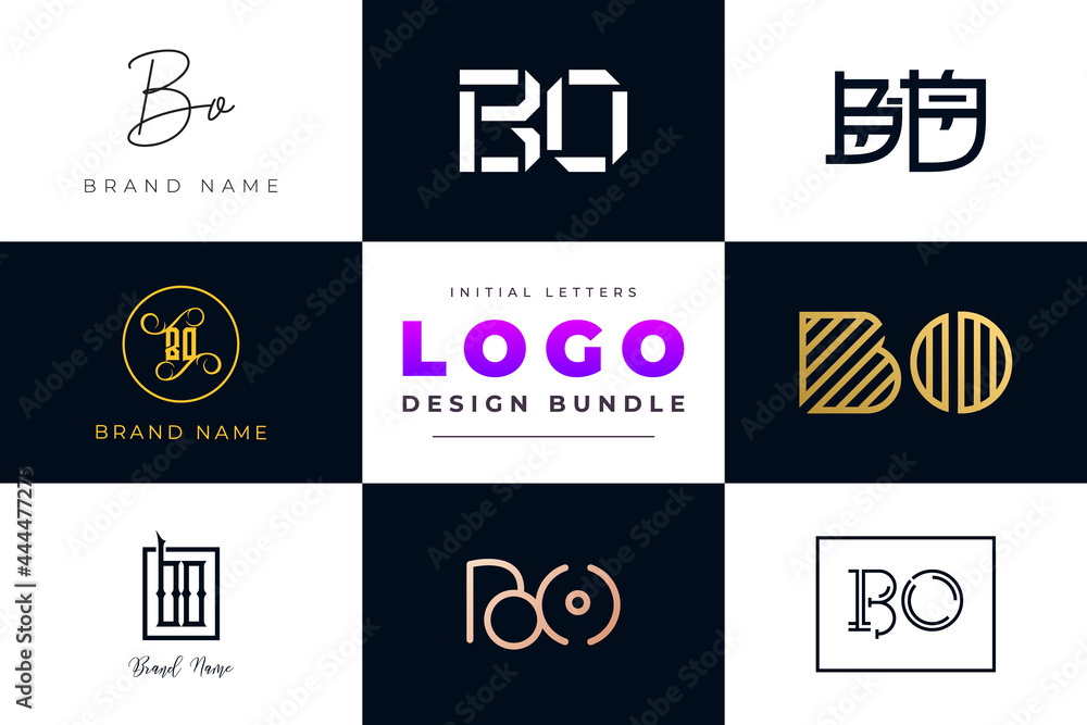 Set of collection Initial Letters BO Logo Design.