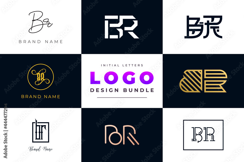 Set of collection Initial Letters BR Logo Design.