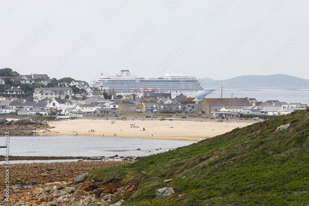 Cruise ship moored up at St Marys, Isles of Scilly