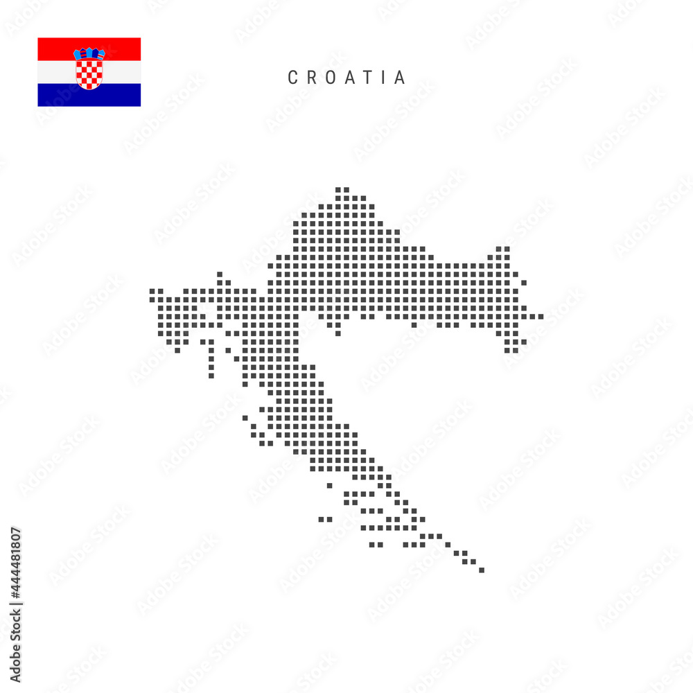 Square dots pattern map of Croatia. Croatian dotted pixel map with flag. Vector illustration