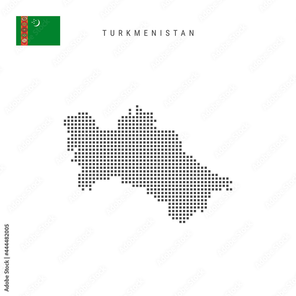 Square dots pattern map of Turkmenistan. Turkmenian dotted pixel map with flag. Vector illustration