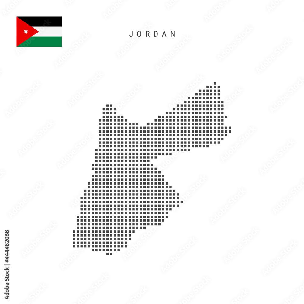 Obraz premium Square dots pattern map of Jordan. Hashemite Kingdom of Jordan dotted pixel map with flag. Vector illustration