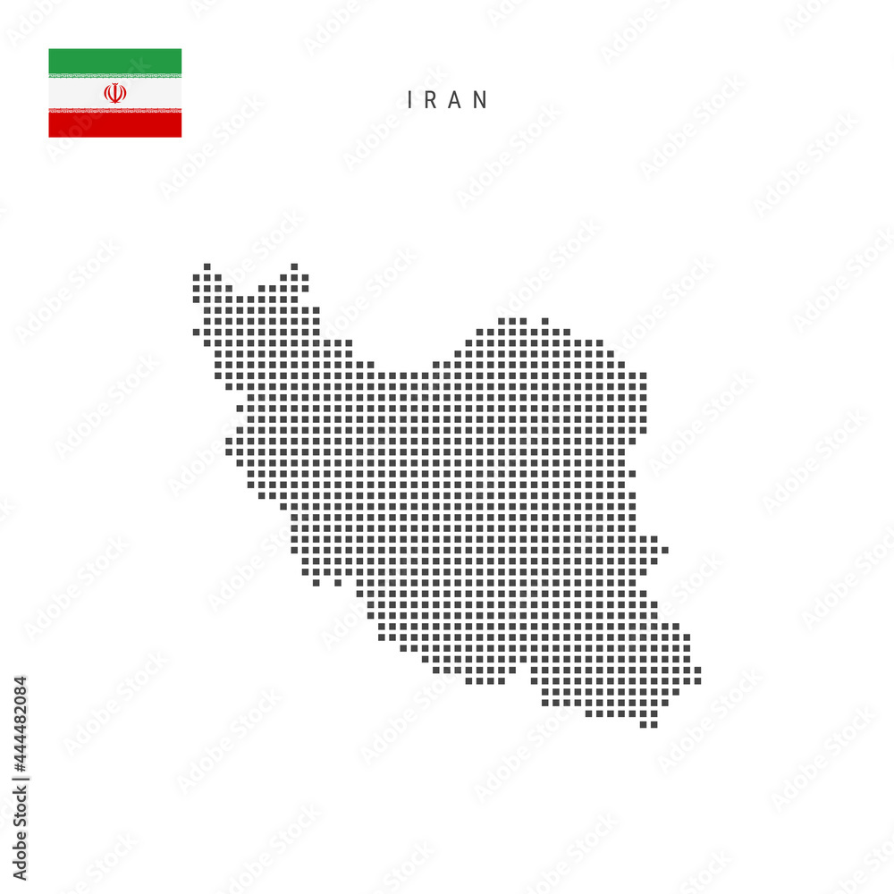 Square dots pattern map of Iran. Iranian dotted pixel map with flag. Vector illustration