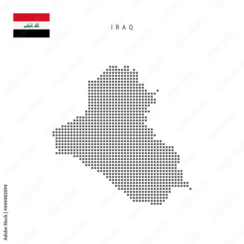 Square dots pattern map of Iraq. Iraqi dotted pixel map with flag. Vector illustration