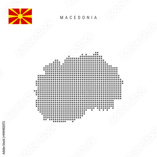 Square dots pattern map of Macedonia. Macedonian dotted pixel map with flag. Vector illustration