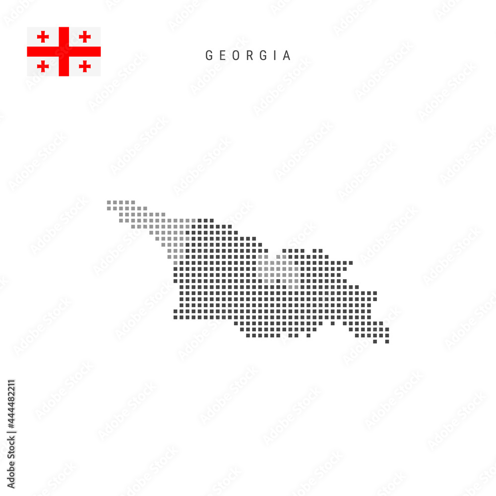 Square dots pattern map of Georgia. Georgian dotted pixel map with flag. Vector illustration