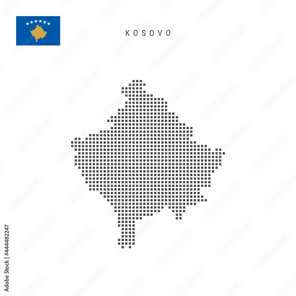 Square dots pattern map of Kosovo. Kosovan dotted pixel map with flag. Vector illustration