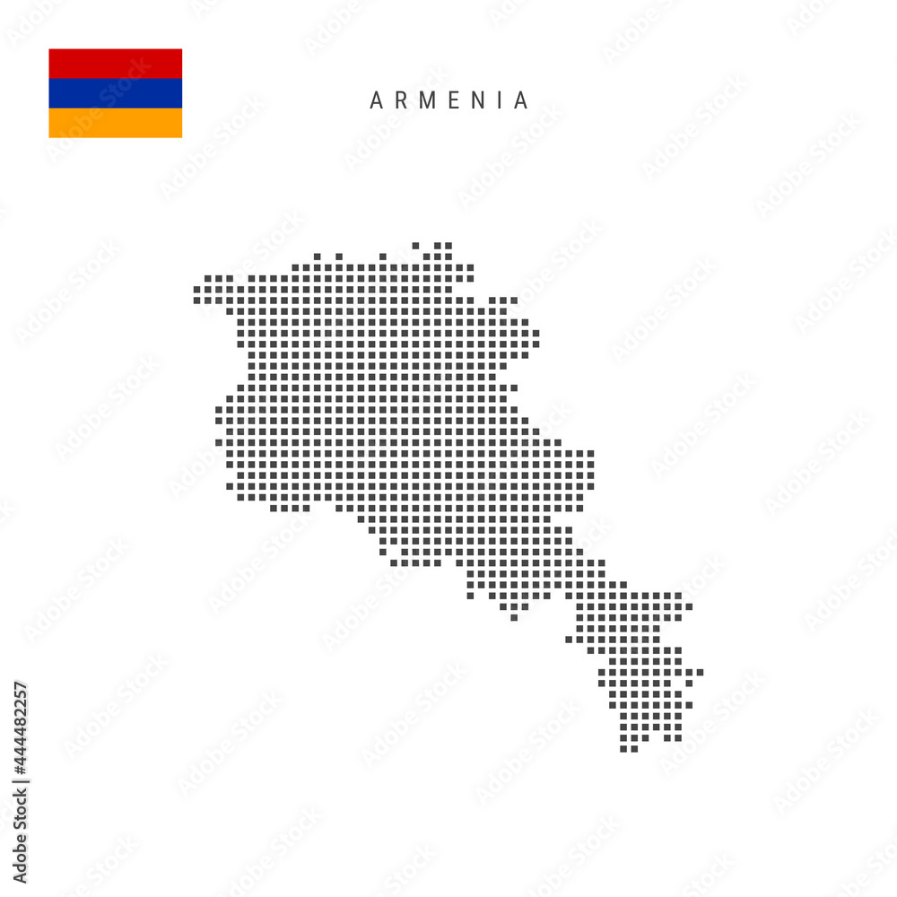 Square dots pattern map of Armenia. Armenian dotted pixel map with flag. Vector illustration