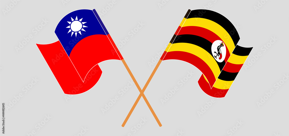 Crossed and waving flags of Taiwan and Uganda Crossed and waving flags of Taiwan and Uganda