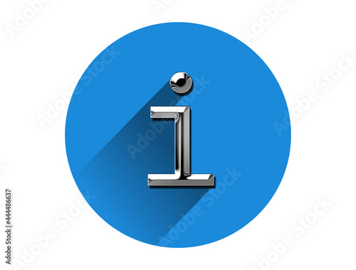 Metallic information info tips symbol, metal look icon on blue circle . 3d illustration