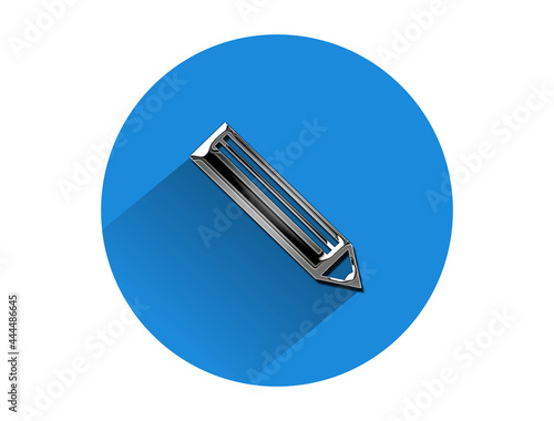 Metallic pen, pencil symbol, metal look icon on blue circle. Edit icon 3d illustration
