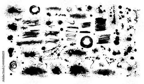 Set of blots . Paint stains black blotch background. Grunge Design Element. Brush Strokes. Vector illustration