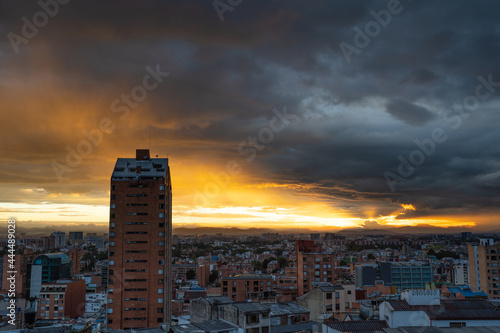 beautiful sunset over the city of Bogota, Colombia, on July 10, 2021