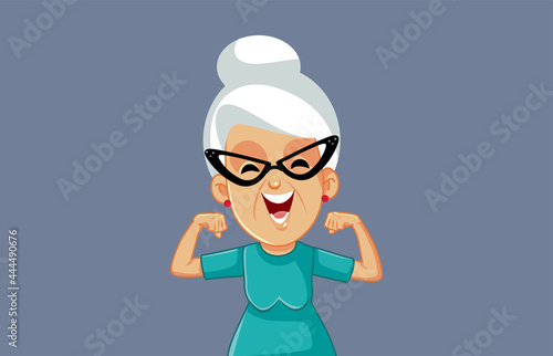 Happy Cheerful Strong Grandma Vector Cartoon Illustration