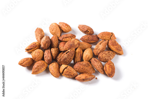 Almonds unpeeled nuts isolated on white background
