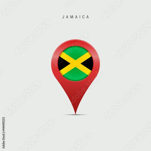 Teardrop map marker with flag of Jamaica. Vector illustration