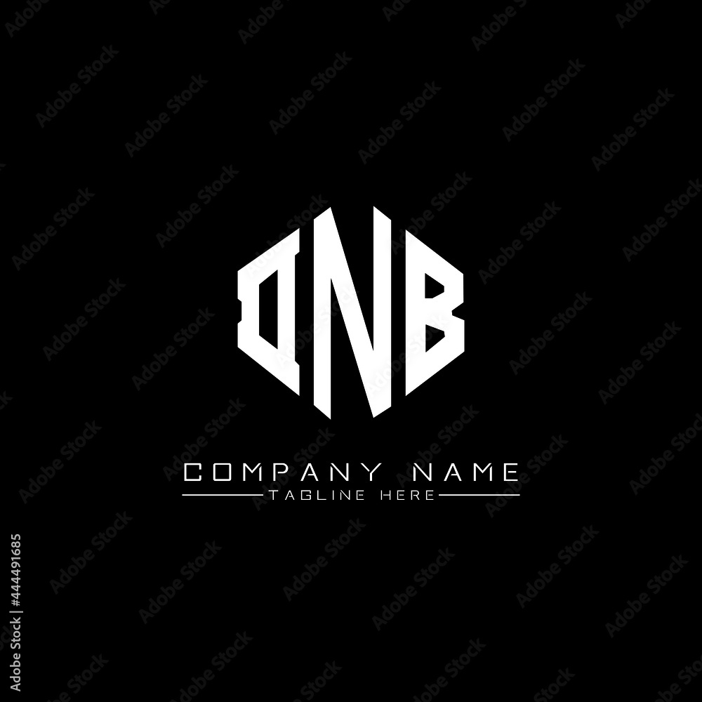 DNB letter logo design with polygon shape. DNB polygon logo monogram. DNB cube logo design. DNB hexagon vector logo template white and black colors. DNB monogram, DNB business and real estate logo. 