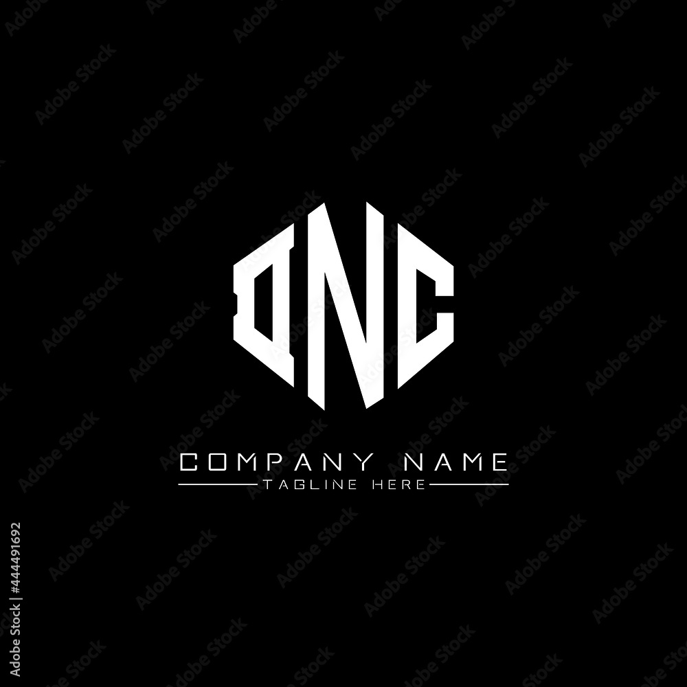 DNC letter logo design with polygon shape. DNC polygon logo monogram. DNC cube logo design. DNC hexagon vector logo template white and black colors. DNC monogram, DNC business and real estate logo. 