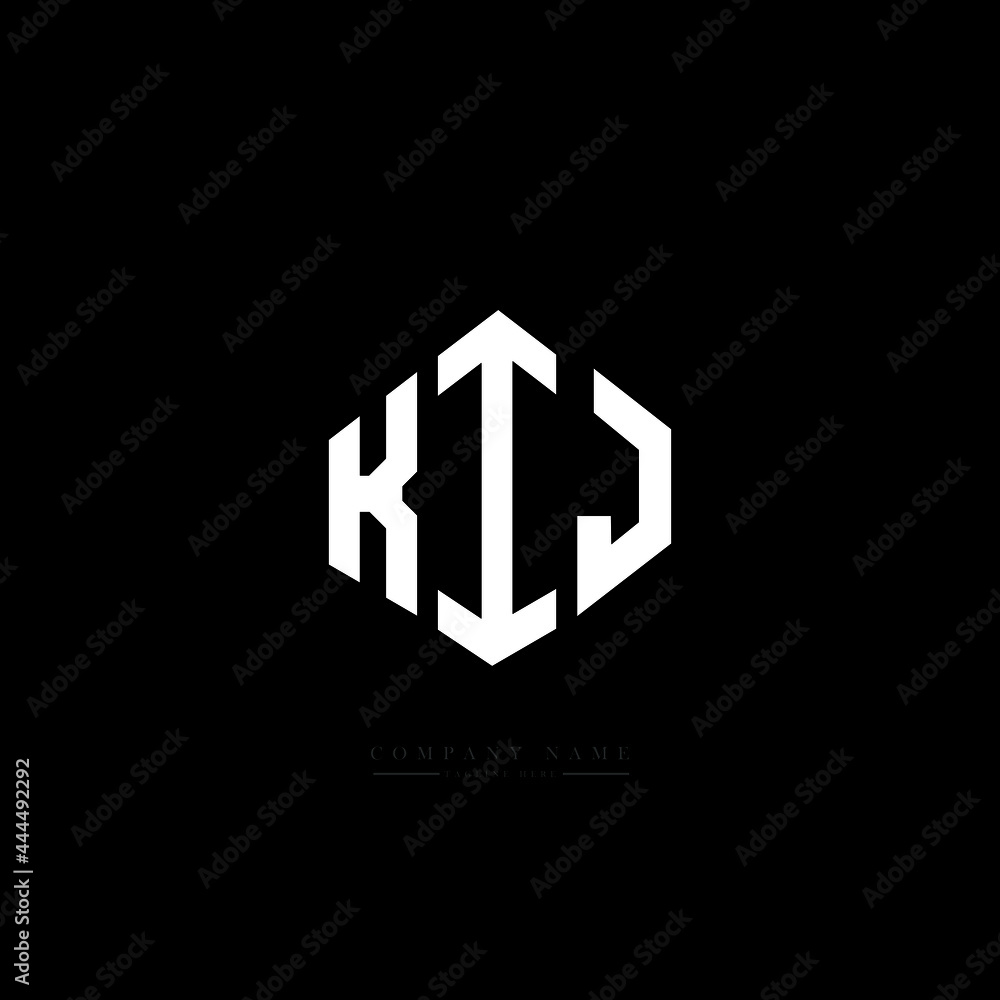 KIJ letter logo design with polygon shape. KIJ polygon logo monogram. KIJ cube logo design. KIJ hexagon vector logo template white and black colors. KIJ monogram, KIJ business and real estate logo. 