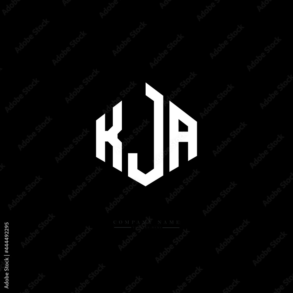 KJA letter logo design with polygon shape. KJA polygon logo monogram. KJA cube logo design. KJA hexagon vector logo template white and black colors. KJA monogram, KJA business and real estate logo. 