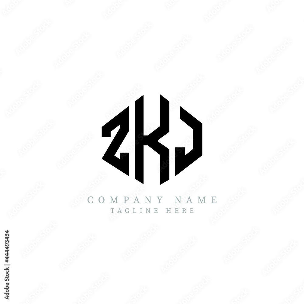 Fototapeta premium ZKJ letter logo design with polygon shape. ZKJ polygon logo monogram. ZKJ cube logo design. ZKJ hexagon vector logo template white and black colors. ZKJ monogram, ZKJ business and real estate logo. 