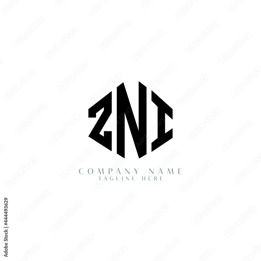 Fototapeta premium ZNI letter logo design with polygon shape. ZNI polygon logo monogram. ZNI cube logo design. ZNI hexagon vector logo template white and black colors. ZNI monogram, ZNI business and real estate logo. 