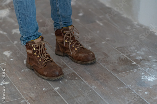 Close up of woman construction boots