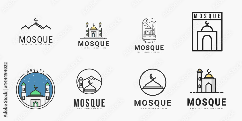 Set of mosque badge logo vector illustration design