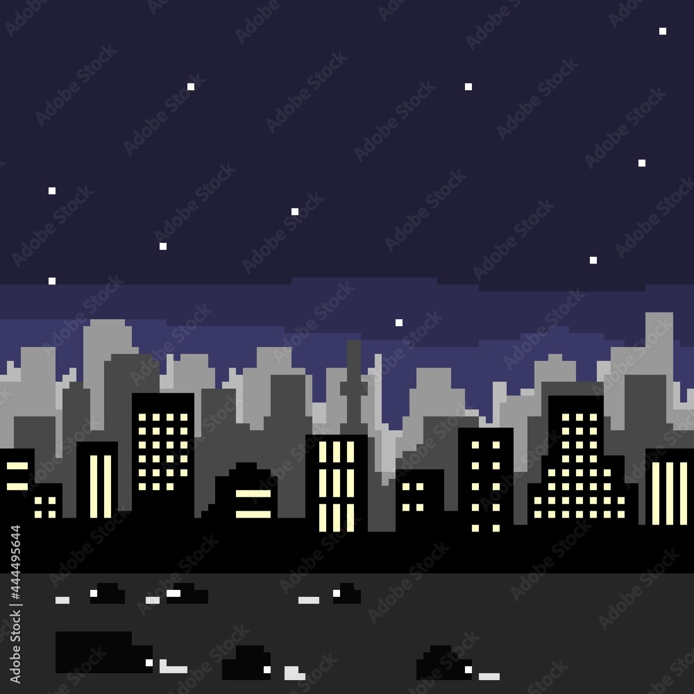 Naklejka premium ドット絵 夜の街