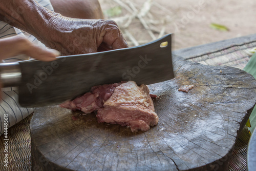 Hands are chopped pork butcher