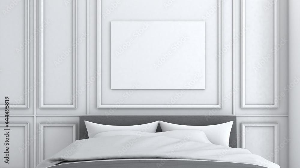 Mock up frame in bedroom,Interior modern classic style,Mockup poster,3d rendering,3d illustration Mock up frame in bedroom,Interior modern classic style,Mockup poster,3d rendering,3d illustration