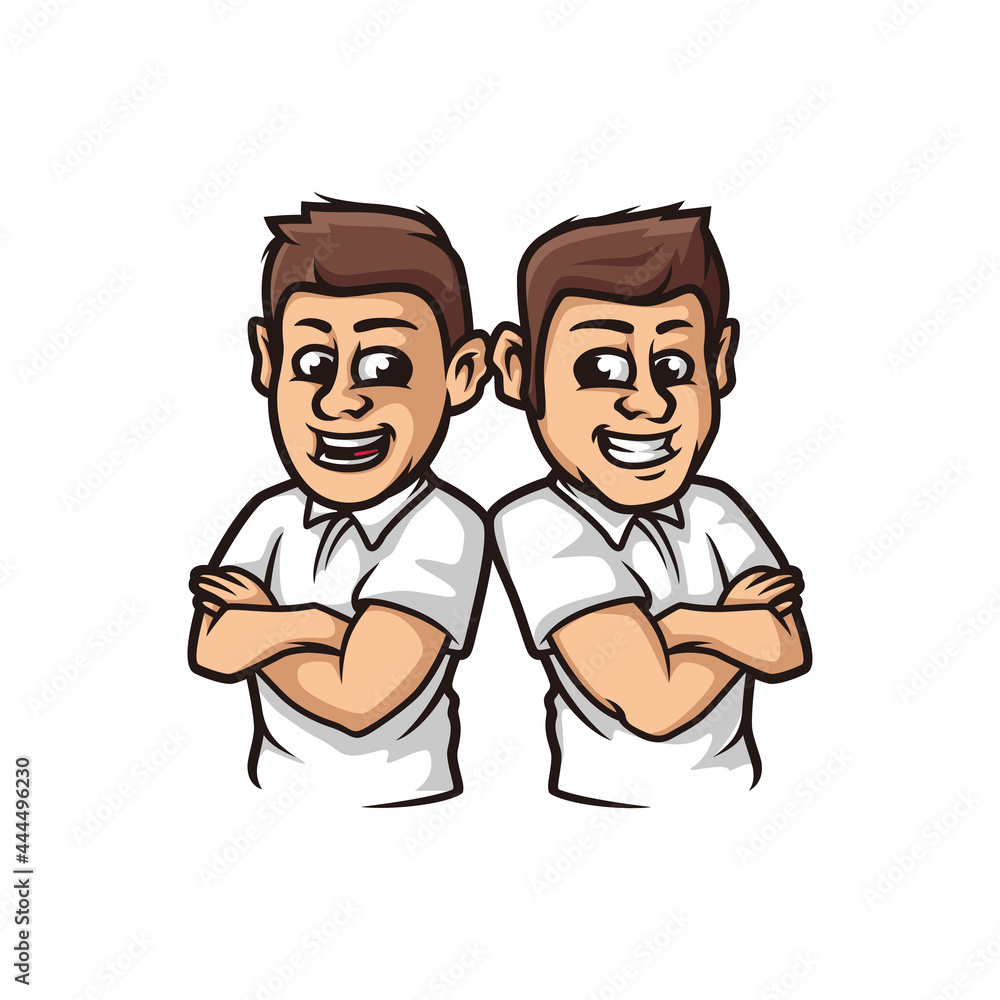 Twin Brother business worker cooperation fun character mascot design vector