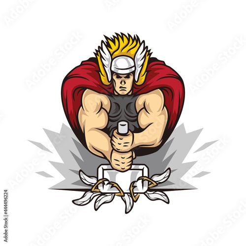 Thor smashed a mosquito character mascot logo design illustration vector
