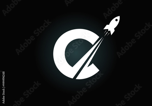 Initial C monogram letter alphabet with a Rocket logo design. Rocket icon. Font emblem. Modern vector logotype for business and company identity.