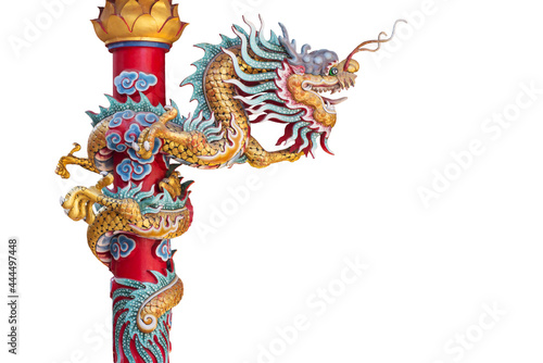 Chinese style dragon statue isolated background.