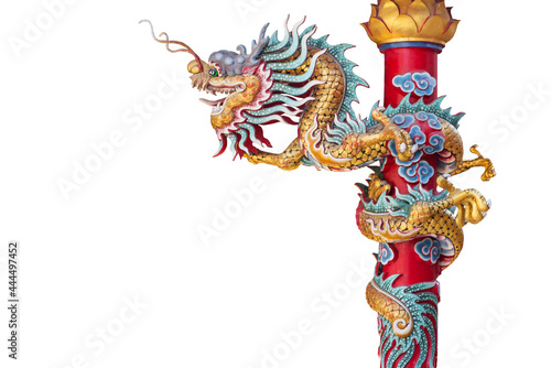 Chinese style dragon statue isolated background.
