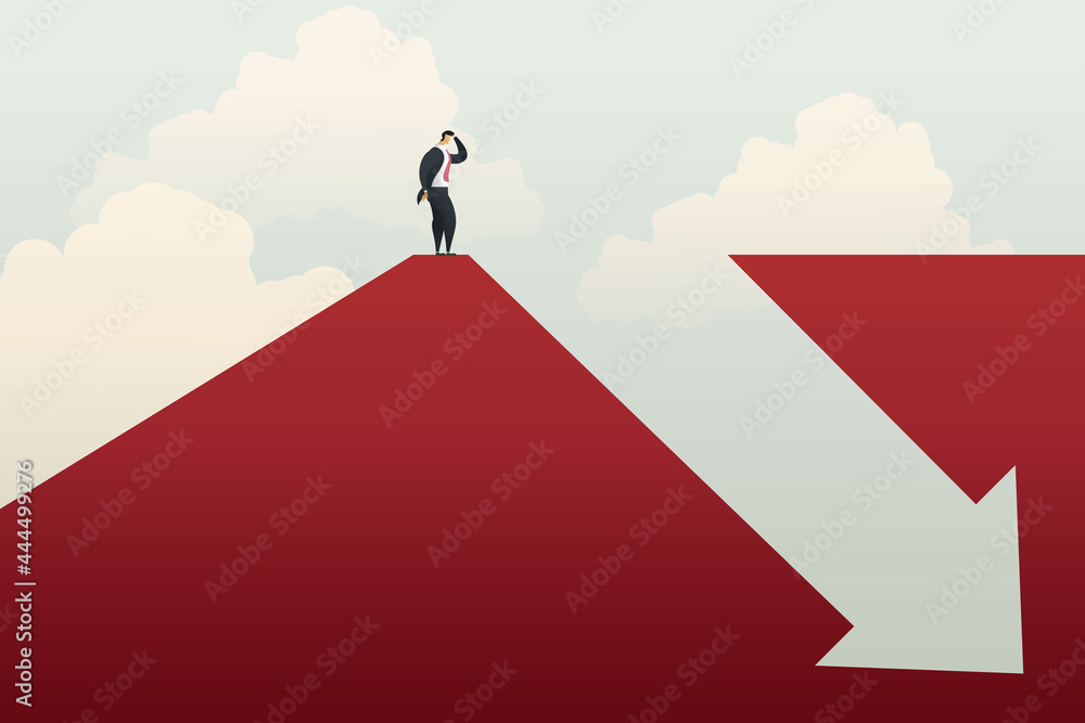 Businessman stand on each side down arrow graph profit loss, crises and financial losses in the trading market. illustration vector Businessman stand on each side down arrow graph profit loss, crises and financial losses in the trading market. illustration vector