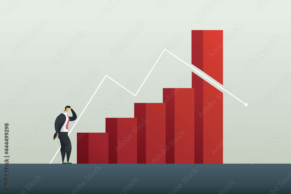 Businessman depression and side down arrow graph profit loss, crises and financial losses in the trading market. illustration vector Businessman depression and side down arrow graph profit loss, crises and financial losses in the trading market. illustration vector