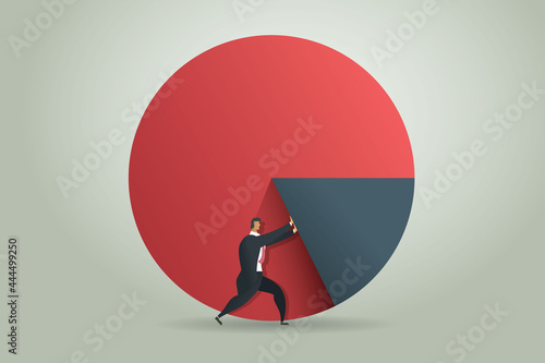 Businessman pushing graph up to the target goal and success on, pie chart. Business concept illustration Vector