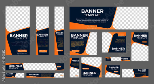 Set of Corporate Business web banners with standard size and place for images. Vertical, horizontal and square template. Vector illustration 