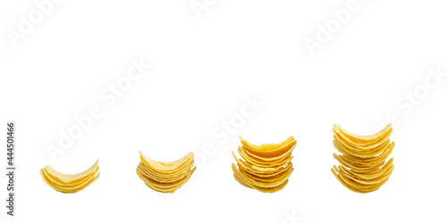 Potato chips stacks isolated on white background.