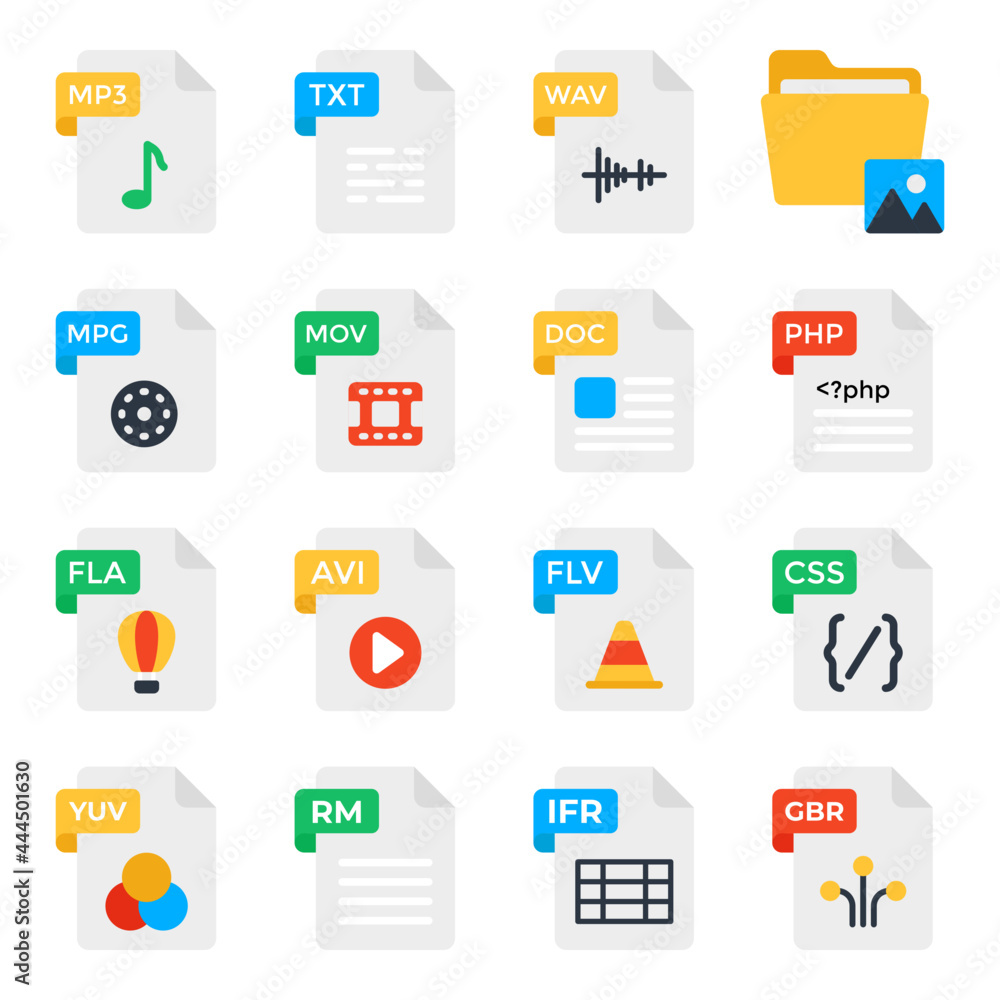 Pack of File Formats Flat Icons 