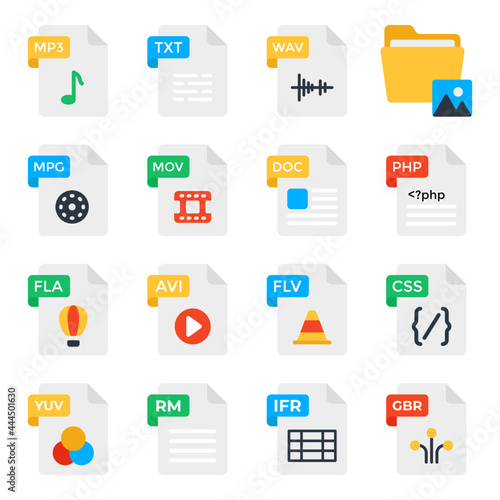 Pack of File Formats Flat Icons 