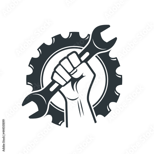 hand holding wrench illustration, vector art.