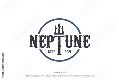 Trident Spear with Letter Neptune Text Word Type Font Typography Logo Design Vector