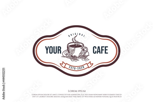 Retro Vintage Coffee Cup for Cafe Restaurant or Product Label Logo Design Vector