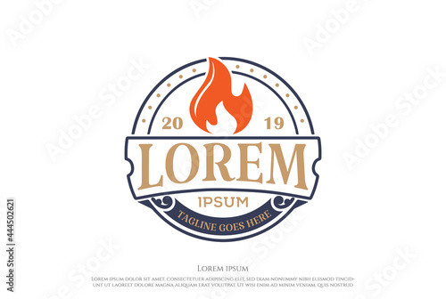 Old Vintage BBQ Barbecue Grill Stamp Label Logo Design Vector